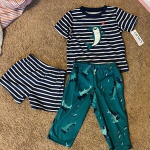Carter's Striped Navy and Teal Shark Pajama Set